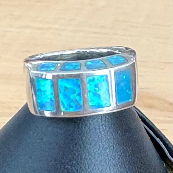 Crushed Blue/Green Opal & Sterling Silver Ring Size 6 3/4 - Picture 2 of 5